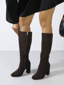 Timesize Fall/Winter Brown Chunky Heel Thigh High Boots, Over-The-Knee Cowboy Boots, Platform Boots For Women, Winter Boots - Chocolate Brown - View 4