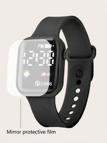 Bộ 5 chiếc/bộ thời trang thường ngày hình vuông màu đen bằng silicon họa tiết trái đất, đồng hồ kỹ thuật số LED, vòng tay hình trái tim, vòng cổ và hoa tai, quà tặng sinh nhật tuyệt vời cho trẻ em, thích hợp để đeo hàng ngày - màu đen - Xem 7