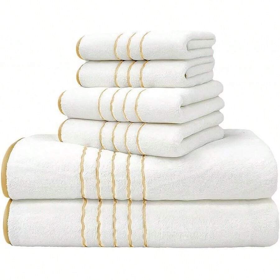 Juego de 6 Toallas de Baño Grande Altamente Absorbentes Toalla de Microfibra para Baño Ultrasuave Grandes para Cuerpo para Hotel,Playa,Deportes(Blanco) - Blanco - Ver 1