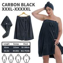 浴袍套装 XXL-XXXXXL - 2 件套超大浴裙和浴帽 + 82x215cm 珊瑚绒浴巾 | 超强吸水，可调节尺寸，适用于居家、旅行、桑拿、水疗淋浴，也适用于美容院、酒店、运动、家居用品、毛巾、护肤 - 彩色 - 查看 9