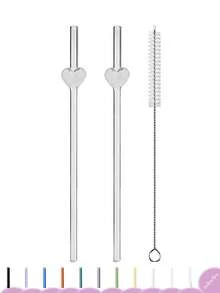 Paie drăguțe din sticlă cu perii de paie, paie reutilizabile de 7,87 inch / 8 mm, multicolore rezistente la spargere, pentru smoothie-uri, milkshake-uri, ceai sau cafea cu gheață