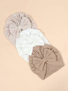 (3pcs/Pack) Newborn Baby Solid Four-Sided Stretch Hat With Bowknot Love Valentine - Multicolor - View 4