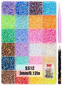 24 Grid Mixed-Color Nail Rhinestone Flat Back Gems Non Hotfix Flatback Gems, Bedazzling Crystal For DIY Crafts Clothing Tumblers Mugs Shoes Fabric Decor Nail Art Make Up