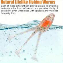 Bass Fishing Bait Set With Downward Swivel Hook Head Soft Plastic Lure, Split Tail Worm Bait, Suitable For Bass, Perch, Sunfish, 20 Pieces