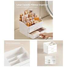 Makeup Organizer Vanity With 2 Drawers, Large Bathroom Countertop Cosmetics Organizer Skin Care Storage, Easy To Store Lipsticks, Nail Polishes, Perfumes, Eyeshadow Palettes, All White - 最初的 - 查看 1