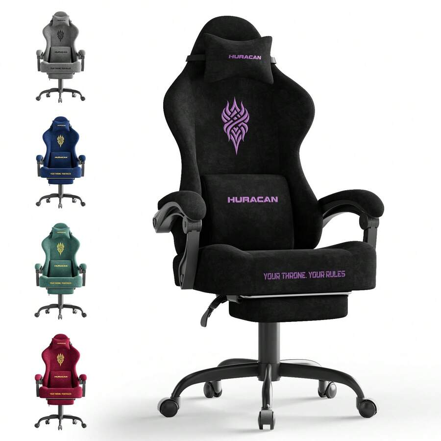 Ergonomic Velvet Fabric Black Gaming Chair, High Back Ergonomic Gamer Chair For Adult, Comfortable Video Game Chair With Footrest And Massage Lumbar Cushion, Racing Reclining Office Computer Desk Chair - màu đen - Xem 1
