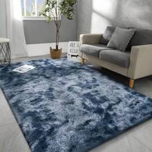 Suitable For Living Rooms/Bedrooms, Washable Fluffy Long Pile Carpet, Soft Anti-Slip Pile Carpet, Suitable For Indoor Bedside, Courtyard, Dormitory, Etc., Beautiful Home Decoration - 紮染藍灰 - 查看 3