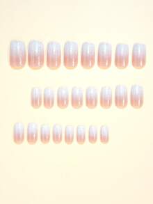 Verbessern Sie Ihr Aussehen sofort mit 24 Stücke mittelgroßen quadratischen Nageltips. Elegante weiß-rosa Farbverlauf Glitzer Nagelspitzen, modischer pfirsich-rosa Farbverlauf silber Glitzer Nägel, Komplettabdeckung Fake Nägel für Frauen und Mädchen. Beinhaltet Nagelstudio mit 1 Stück Gelee Gel und 1 Feile. Zufälliger Versand.