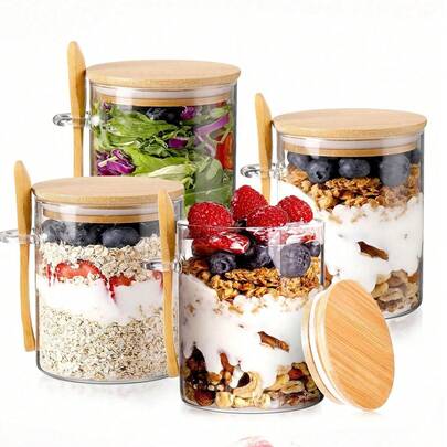 1个圆形谷物储物罐，带盖和密封圈，3种尺寸可选，塑料罐身+竹制盖子，防漏防潮，适合存放咖啡、茶叶、意面、面粉、糖、坚果、糖果、浴盐等——是整理厨房储藏室和台面的理想之选。