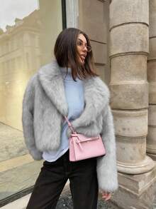 女士复古高端仿皮草短款外套，宽松时尚休闲大衣