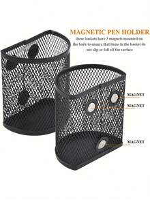 1/2 piezas Organizador de cesta magnética de metal para refrigerador, Soporte magnético de malla para bolígrafos, Organizador de lápices y marcadores de malla para escritorio, Soporte de bolígrafo de malla de hierro metálico, Soporte de bolígrafo semicircular y almacenamiento para el hogar y la oficina para la cocina, el refrigerador, el escritorio - Diseño negro duradero y ahorrador de espacio con bolígrafos de varios colores, suministros de manualidades, amigable para la familia