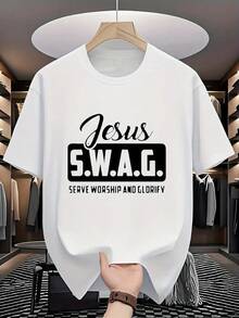 Jesús S.W.A.G.Camiseta] Jesús S.W.A.G.Camiseta de Servir, Adorar y Glorificar| Ropa Casual de Verano Suelta y Cómoda para Exteriores - Blanco - Ver 1
