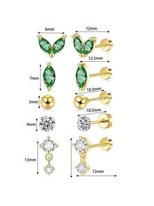 10pcs Flat Back Earrings For Women Multipack Earrings | Helix Earrings | Cartilage Earring | Hypoallergenic Earrings | Screw Earrings Studs For Party Wedding Daily Wear Gift For Friends Valentines - Ear Stud - View 13
