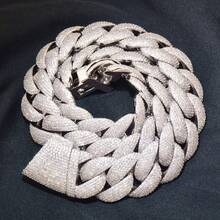 1pc 24mm Fully Iced Out Solid Cuban Link Necklace, Oversized Personalized Necklace & Bracelet For Men, Hip Hop Style - 24mm - 查看 9