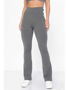 Women's Suplex Flare Pants High Waist Ballerina Bell Bottom Gym Fitness Casual - Xám - Xem 3
