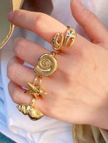 1pc Elegant Minimalist Geometric Zirconia Inlaid Dual-Tone Ring, Luxury 18K Gold Plated, Unique Design