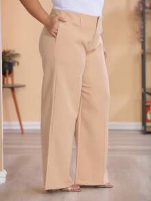 Plus Size Wide Leg Pants, New Fashion Tailored Fabric - 米色 - 查看 5