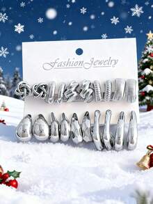 10pcs Golden Geometric Multielemental Earring Set - Yellow Gold - View 5