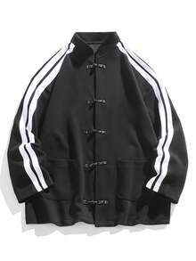 Chinese Style Buttoned Cardigan Design Heavy Sweater Loose  Top Jacket Couple New Men's Clothing - 黑色 - 查看 1