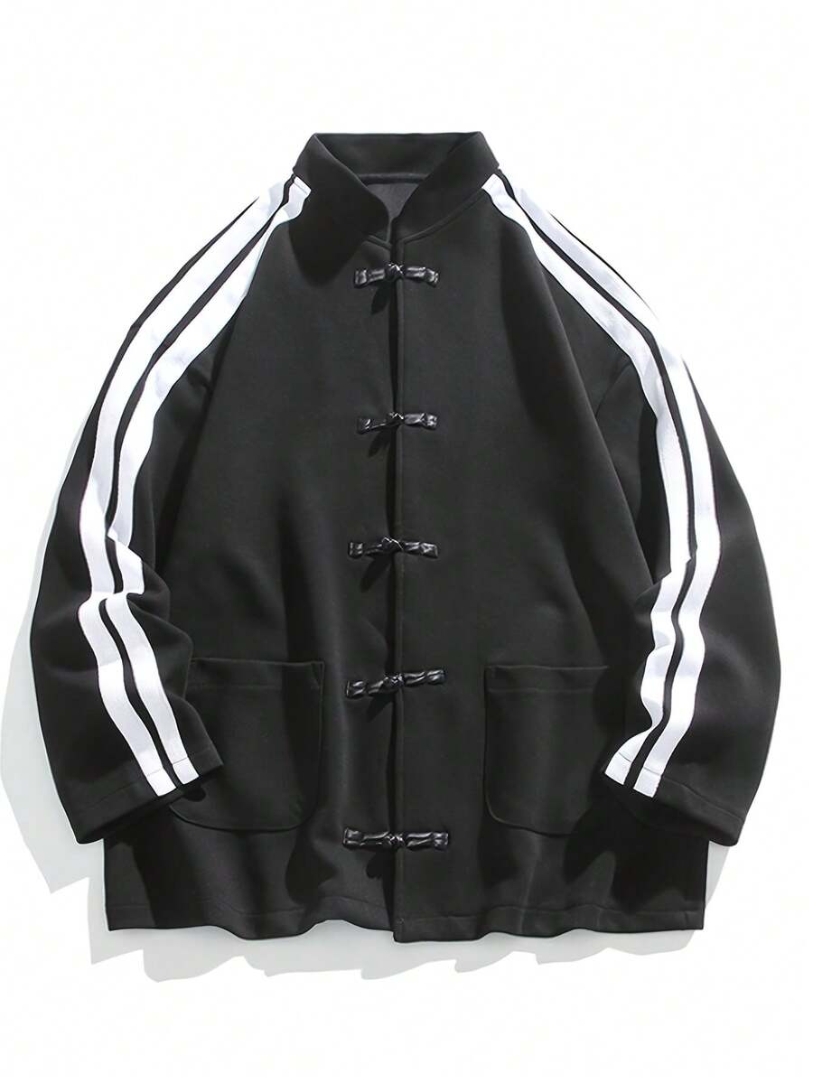 Chinese Style Buttoned Cardigan Design Heavy Sweater Loose  Top Jacket Couple New Men's Clothing - 黑色 - 查看 1