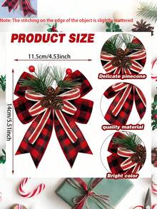 6 piezas Lazos de arpillera a cuadros de Navidad con piñas y agujas de pino, grandes lazos de decoración navideña a cuadros búfalo, lazo de corona de Navidad a cuadros búfalo para manualidades navideñas, decoración del hogar, fiesta, árbol, interior y exterior (rojo y negro)