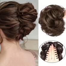 Pieza postiza para moño desordenado de mujer con pinza de agarre - Peinado de moño fácil de usar, color marrón oscuro/negro/sintético esponjoso, adecuado para fiestas, bodas y uso diario - No se necesitan herramientas, agrega volumen y estilo a tu cabello, perfecto para peinados de fiesta, rizos ondulados, mezcla sin costuras, accesorio de cabello elegante para peinado de novia, accesorios de cabello elegantes, pinzas de cabello de invierno