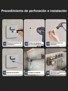 Estantería de almacenamiento de cocina, estantería de almacenamiento montada en la pared, sin necesidad de taladrar, equipada con ganchos, estantería de almacenamiento multifunciona, 1 pieza - Negro - Ver 11