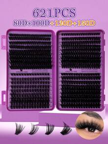 CMAYOME 800/640/621 Pcs D-Shaped High-Capacity Mixed Pack Of False Eyelashes And Mascara, 10D + 20D + 30D + 40D/50D + 60D + 80D + 100D / 30D + 40D + 60D + 80D / 80D + 100D + 120D + 150D. Multiple Specifications With Varying Densities And Softness. Natural And Fluffy False Eyelashes. DIY False Eyelashes. Natural-Looking Cluster Of False Eyelashes.