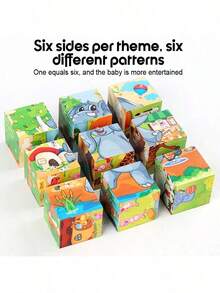 Wooden Block Puzzle Toddler 1-3-5 Years Kid Montessori Learning Games Educational Interactive Toys, Preschoolers Cube Puzzle