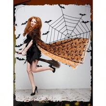 Halloween Costume Black Hooded Cape Tulle Cloak Medieval Hooded Cloak Vampire Robe With Hood For Women Cosplaygift - 橘色 - 查看 6
