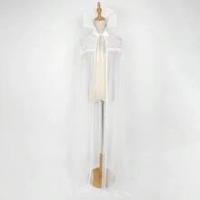 L'VOW Black Vampire Cloak With Lace Collar Women Standinng Collar Long Tulle Cape Gothic Cloak Halloween Witch Cosplaygift - 白色 - 查看 6