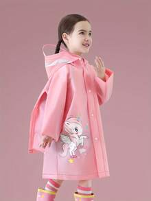 Outdoor Waterproof Raincoat With A Cartoon Pink Rainbow Unicorn Design, Featuring An Open Backpack Slot, Suitable For Outdoor Activities, Camping, Walking To And From School, With A Windproof And Waterproof Transparent Brim, Sold As A Single Piece.