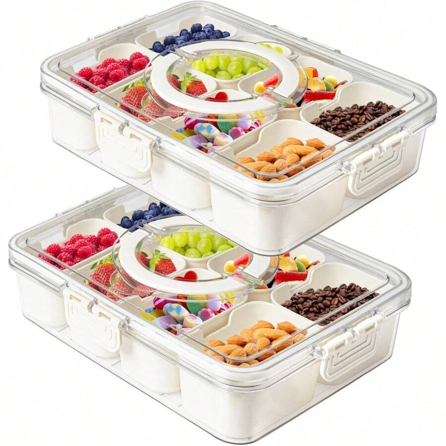 MineSign 2Pack Divided Snackle Box With Lids Stackable Food Serving Tray For FruitandVeggie Plastic Fridge Storage Container For Pantry Freezer Clear Snack Box For Meal Prep Candy Nuts Spice - 2Pack With 16 Dividers - View 1