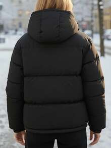 Women's Winter Hooded Puffer Jacket Zipper Thick Padded Coat Casual Streetwear Outerwear - Black - View 6