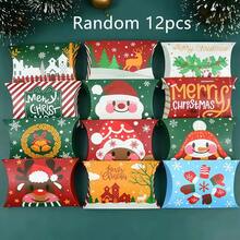12pcs/24pcs Random Christmas Pillow Shape Candy Box Kraft Paper Cookie Gift Packaging Box Christmas Party Decoration Supply - Multicolor - View 6