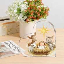 1 Stück, herzförmiges Acryl-Ornament mit Weihnachtskrippen-Motiv, perfekt für Heim- und Bürodekoration, ideales Feriengeschenk, moderner Stil, religiöses Thema, Weihnachtsdekoration