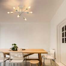 homefire Ceiling Lamp Vintage Ceiling Light Bedroom E27 Retro Living Room Lamp 6-Flame Chandelier White Bedroom Lamp Dining Table Lamp Industrial Rustic Style (Without Bulb) - White - View 2