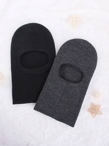 2 Stücke Jungen 1-8J Einfarbige gestrickte, warme, weiche, kältebeständige, süße tägliche Lässig Doppel-Bommel Strick Beanies, geeignet für den Outdoor- & Alltagsgebrauch, Herbst/Winter
