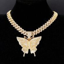 Hip Hop Sparkle Animal Big Butterfly Pendant Cuban Chain Y2K Zinc Alloy Valentine's Day Gift For Men And Women Fashion Jewelry