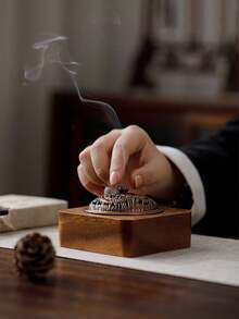 1pc Solid Walnut Wood Incense Burner - Dragon & Phoenix Lid Walnut Wood Zen Tea Ceremony Incense Burner Home Decor Chinese Style Indoor Agarwood Incense Stick Holder With Perforated Lid - Multicolor - View 7