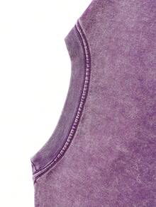 Retro Washed T-Shirt Double Sided Printed (230 Pure Cotton T-Shirt) 'HE CALLED ME TO FISH'  Letter And FISH Pattern Print, Mens TShirt, Mens Shirt Casual, Comfortable, Fashionable T-Shirt, Street Style Cotton - 紫丁香色 - 查看 4