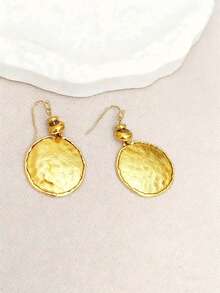 1 对复古简约圆形锤纹设计吊坠耳环，珠宝礼物，适合女性日常休闲穿着