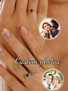 Customized Projection Photo Flower Ring, Personalized Exquisite Embedded Photo Heart-Shaped Shiny Open Adjustable Ring, Stainless Steel Exclusive Memory Photo Couple Ring Anniversary Jewelry, Pet Commemorative Photo Ring, Suitable For Women's Photo Gifts, Couple Rings, Suitable For Birthdays, Anniversaries, Proposals - Silver - View 6