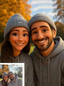 1pc Custom Personalized Personal Portrait Animation Style, Framed Canvas Painting, Very Suitable For Weddings, Home Decoration, Upload Friends Photos, Couple Photos, Family Photos Converted Into Animation Style, Cartoon Style - Multicolor - View 1