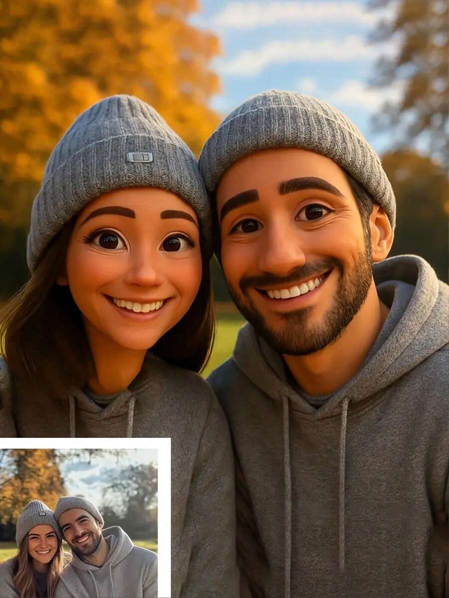 1pc Custom Personalized Personal Portrait Animation Style, Framed Canvas Painting, Very Suitable For Weddings, Home Decoration, Upload Friends Photos, Couple Photos, Family Photos Converted Into Animation Style, Cartoon Style - Multicolor - View 1