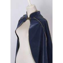 Women's Medieval Cloak Renaissance Velvet Cape With StandUp Collar Queen Princess Costume Halloween Christmasgift - Grey-blue - View 5