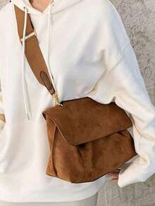 复古棕色丝绒百搭秋冬包包女大容量斜挎包单肩包女包2025新款潮 - 棕色 - 查看 3
