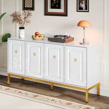 Sideboard, High-Gloss Storage Unit With Gold Handles And Legs, With Shelves. 140 X 80 X 40 Cm - 1 - View 3