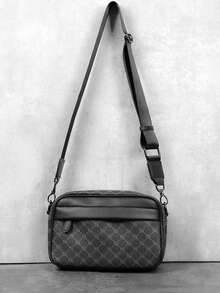 Túi đeo chéo nam, túi đeo vai thời trang, túi vuông nhỏ, túi da PU chống thấm nước đa năng kiểu sinh viên. - màu đen - Xem 1