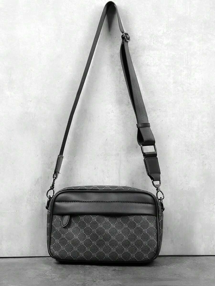 Túi đeo chéo nam, túi đeo vai thời trang, túi vuông nhỏ, túi da PU chống thấm nước đa năng kiểu sinh viên. - màu đen - Xem 1